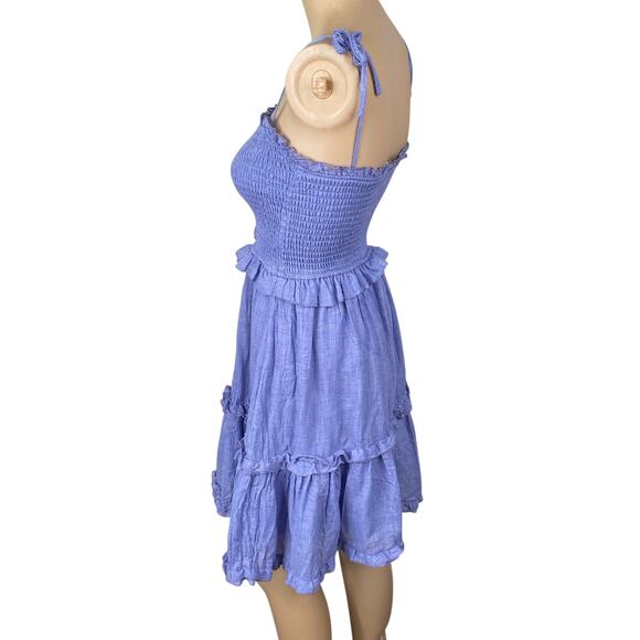 Periwinkle Blue Smocked Tiered Ruffle Babydoll Romantic Sundress SZ S - Picture 6 of 8